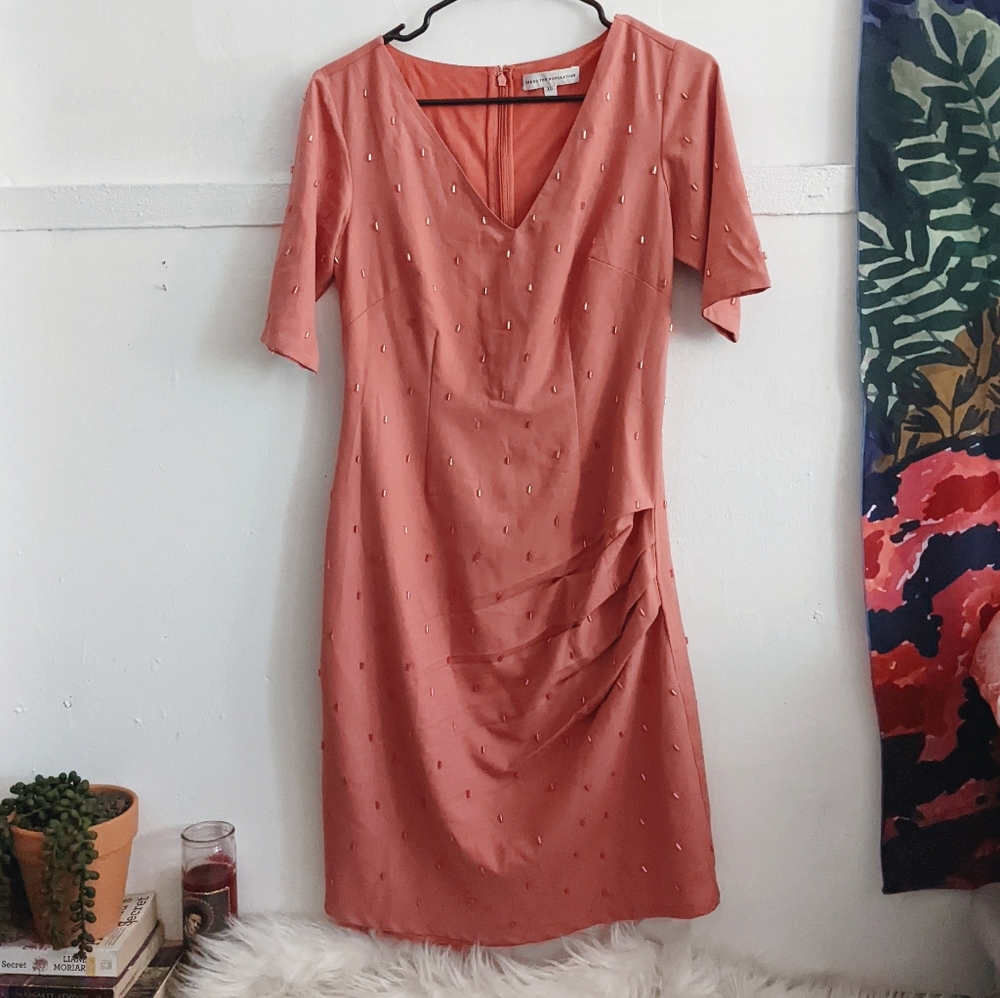 Mauve Beaded Ruched Cocktail Party Dress XS - Dress the Population